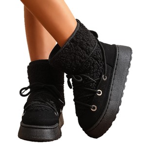 Bottes de neige à lacets croisés à semelle épaisse <span class=keywords><strong>grande</strong></span> <span class=keywords><strong>taille</strong></span> pour femme, nouvelle collection hiver 2025, dessus en daim, doublure en peluche artificielle, confortables et chaudes - Product Image 3