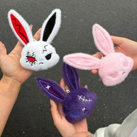 En gros, Porte-clés et breloque de sac en peluche tête de lapin noir, doux et fourrure foncée, cadeau de Pâques et d'Halloween