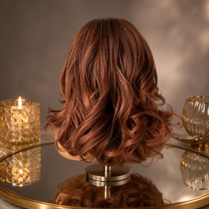 Parrucche sintetiche a strati con fascia, effetto Yaki ondulato, con frangia riccia # Parrucche MT6-30 Ombre Ginger Brown Auburn per Donne di Colore - Product Image 4