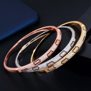 Sparkling Micro Paved Black White Cubic Zircon Rose Gold and <strong>Silver</strong> Plated Copper <strong>Bracelet</strong> <strong>Bangles</strong> for Women Party Dress Jewelry - Product Image 5