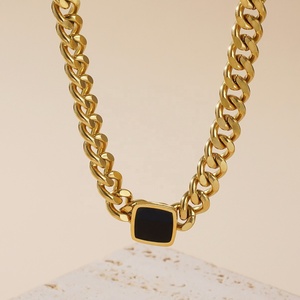 Châu Âu Mỹ mùa hè của phụ nữ thời trang mạ vàng dày phóng đại màu đen vuông xương đòn Vòng cổ tất cả các trận đấu không - Product Image 4