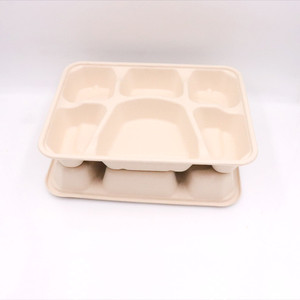 6 Compartment <strong>Disposable</strong> <strong>Plates</strong> Sugarcane Bagasse <strong>Plate</strong> Tray with Lid - Product Image 4