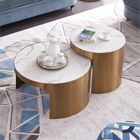Table d'appoint haut de gamme de l'usine de Foshan, ensemble de tables basses de luxe en or, style italien, meubles, plateau en marbre, table à thé