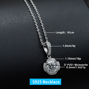 Collares de moissanita de plata 925 para mujer 1ct corte brillante redondo D vvs1 925 collar de moissanita creado en laboratorio de plata - Product Image 2