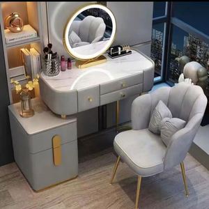 Bàn trang điểm hiện đại sang trọng bằng gỗ nguyên khối có gương có đèn và ngăn kéo đựng đồ cho phòng ngủ và phòng ăn - Product Image 3