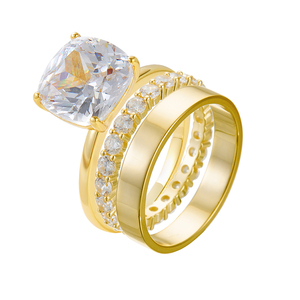 Ensemble de bagues en argent sterling 925 plaqué or 14 carats <span class=keywords><strong>avec</strong></span> grand <span class=keywords><strong>diamant</strong></span> en zircon pour femmes, vente en <span class=keywords><strong>gros</strong></span> de bijoux fins - Product Image 1