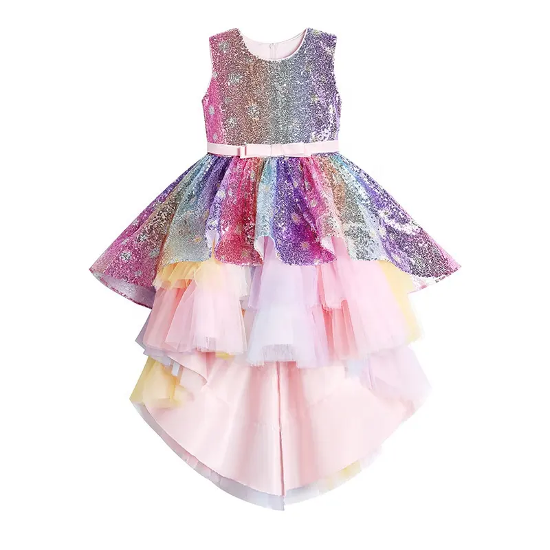 Custom Kids Clothing Fashionable Sequin Rainbow Dress Girls Dress Dress For Girls