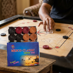 JR MS INDUSTRIES Miesco Classic Carrom Coin Set 8mm Pièces de jeu de société d'intérieur en bois, en boîte, Rouge, Noir, Marron, pour jeu de table - Product Image 2