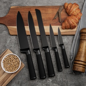 Juego de 5 Cuchillos de Cocina de Acero Inoxidable, Juego de Cuchillos de Cocina Antiadherentes de Titanio Negro para Cocina - Product Image 3