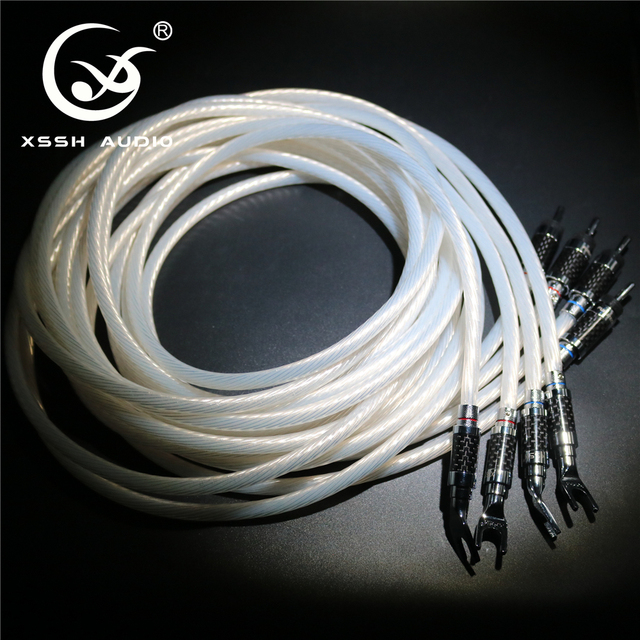 11mm Silver Plated Copper Speaker Cable, XSSH OEM ODM DIY Hi-Fi AV Line with Banana Plug & Y Shape Spade Plugs for Home Theater