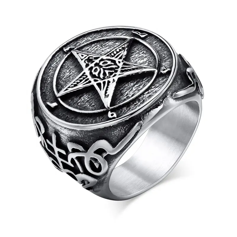 Five Star Vintage Stainless Steel Ring Satan Jewelry Men's Rings Lucifer Ring