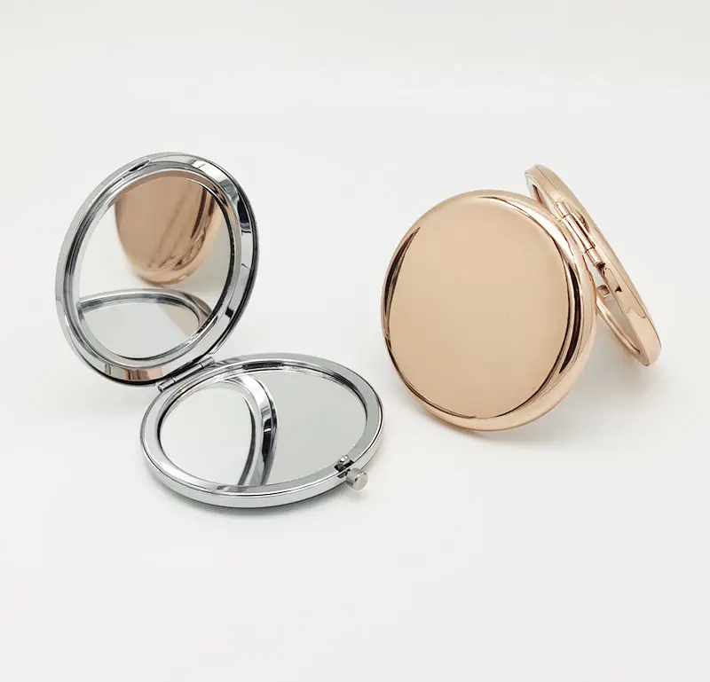 2023 Factory Price Rose Gold Sublimation Blank Round Double Side Metal Compact Pocket Make Up Hand Mirror For Travel