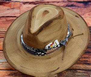 LR315B2 Nouveau style Chapeau en feutre de laine Hiver Automne Vintage Chapeau haut de forme à large bord Fait main Bandeau Unisexe pour Fêtes Formelles - Product Image 2