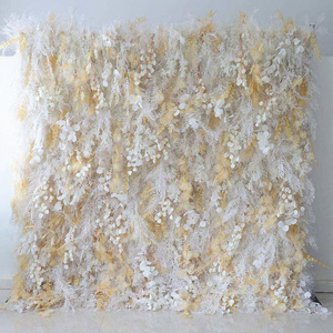 Romantic Dreamy Wedding Flower Wall Backdrop 8ft x 8ft Mixed White <b>Artificial</b> Flowers Handmade Polyester Reusable - Product Image 1