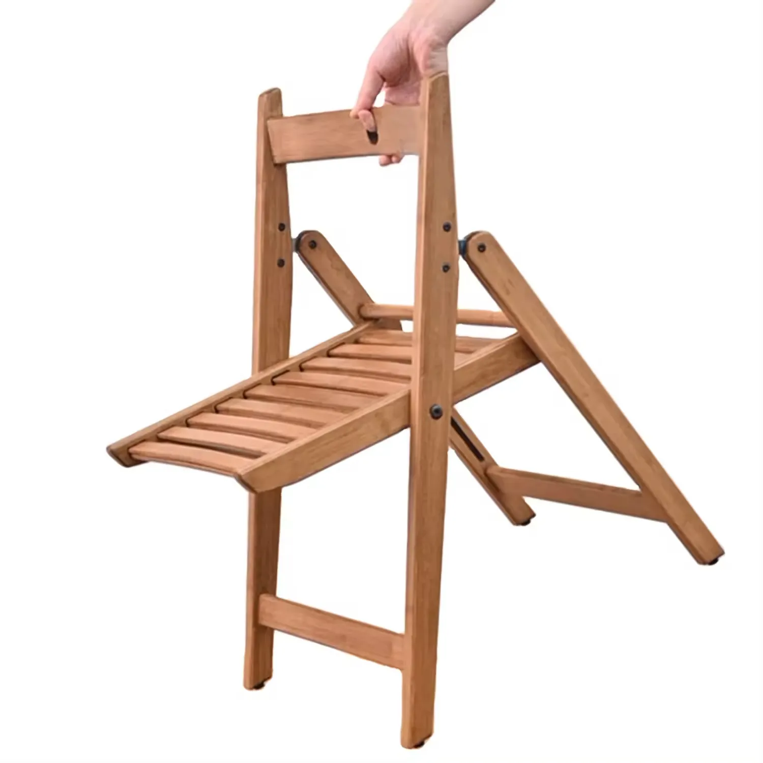 OWNSWING Cadeira de madeira natural de bambu elástica quadrada para sala de estar ao ar livre, cadeira dobrável com encosto leve