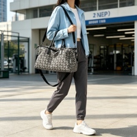 Tas Tote Kapasitas Besar untuk Perjalanan Akhir Pekan dan Yoga dengan Tali Selempang Warna Hitam Biru Tua