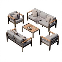 Ensemble de meubles de patio résistant aux UV, 5 pièces, canapé de jardin en aluminium avec table basse pour véranda, balcon, cour, terrasse