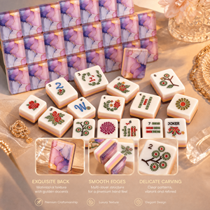 Set di Tessere Mahjong Design Moderno Placcato Oro Viola Lussuoso 160 Tessere in Acrilico Standard da <span class=keywords><strong>Casin</strong></span>ò Logo Personalizzato OEM Resistente all'Acqua Regalo - Product Image 3