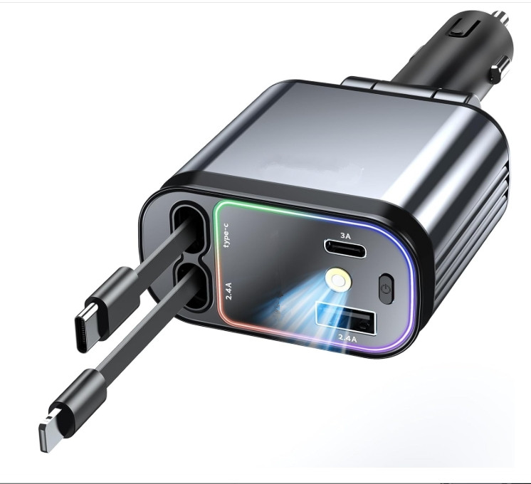 Выдвижное автомобильное зарядное устройство для iPhone 16/15/14/13/12 Android пиксельный USB-C Быстрый звездный свет адаптер Lightning прикуриватель
