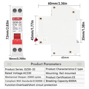 Mini disyuntor <span class=keywords><strong>DPN</strong></span> 1P + N, MCB, <span class=keywords><strong>6A</strong></span>, 10A, 16A, 20A, 25A, 32A, corte de montaje en riel Din, interruptor de aire doméstico en miniatura, OEM, bricolaje, 1P + N, 1, 2 unidades - Product Image 3