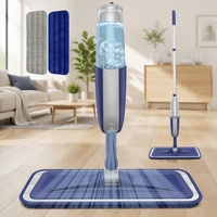 Serpillère plate télescopique en aluminium avec pulvérisateur, 2 bouteilles rechargeables, 4 tampons microfibres lavables pour le nettoyage des sols durs/laminés/carrelages