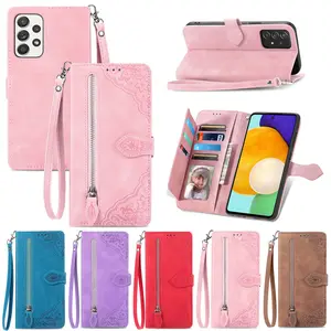 Cho HTC U23 Pro Emboss Dây Kéo Pouch PU Da Trường Hợp Đối Với Doogee X97 X98 Pro T-Di Động Revvl V + 5G Revvl 6 Pro 5G Lưu ý Điện Thoại 1