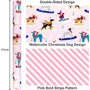 Dog Christmas <b>Wrapping</b> <b>Paper</b> Pink Reversible Roll 46.8 Square Feet Gift Craft Recyclable - Product Image 3