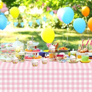 Tùy chỉnh bảng vải hình chữ nhật màu hồng và trắng rô Khăn Trải Bàn dùng một lần nhựa màu hồng kẻ sọc cho đám cưới - Product Image 4