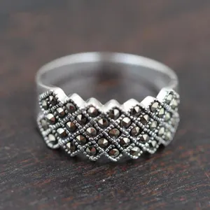 925 Sterling Silver Vintage Marcasite Rings Antique Style Thai Silver Shinning Fine Jewelry for Women Size 6 7 8 9
