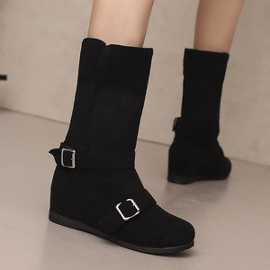 Botas de media pantorrilla de gamuza beige con múltiples bandas, zapatos de vestir para combinaciones de atuendos de temporada suave y viajes turísticos de corta distancia - Product Image 4