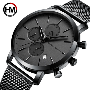 Montre pour homme HANNAH MARTIN 109, acier inoxydable noir, mode, étanche, sport, multifonctionnelle, quartz, Relogio Masculino - Product Image 4