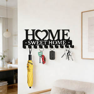 Porte-clés mural en métal Home Sweet Home, organisateur décoratif, 10 crochets, forme rectangulaire - Product Image 5