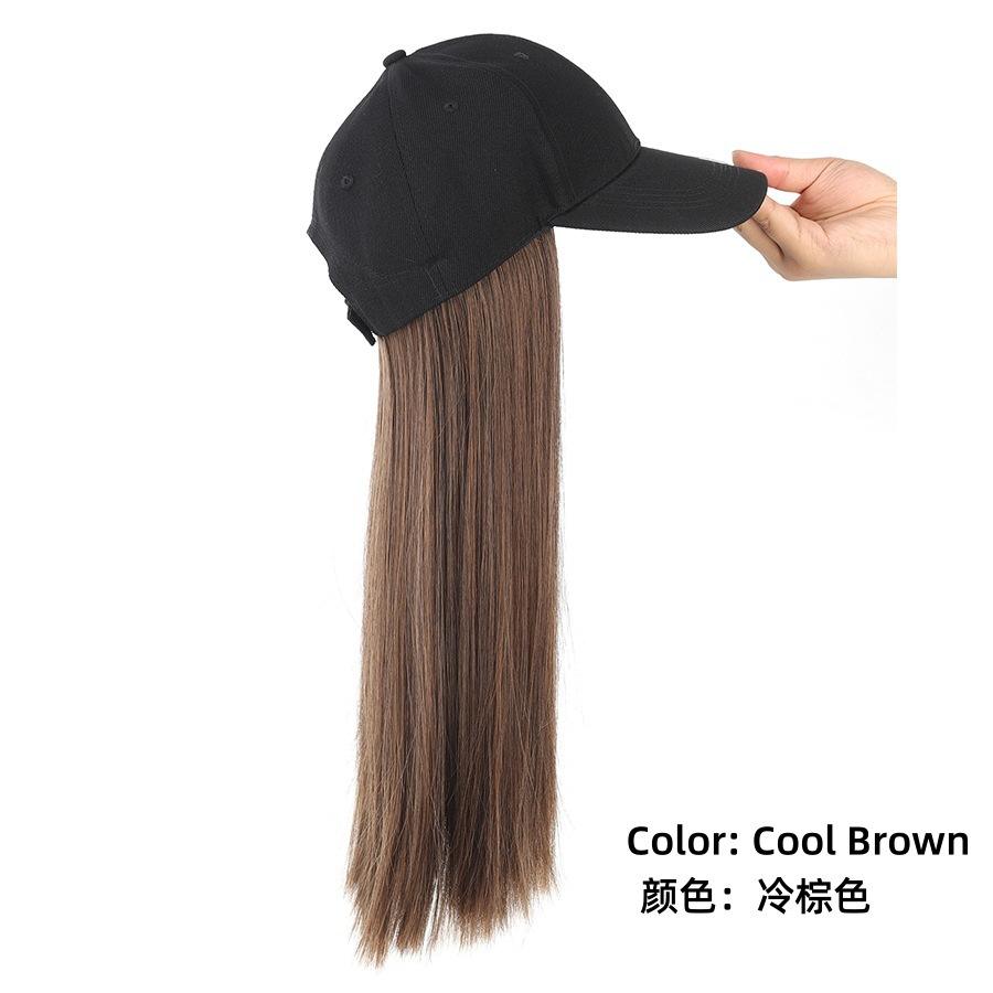 Black cap long straight-cold brown
