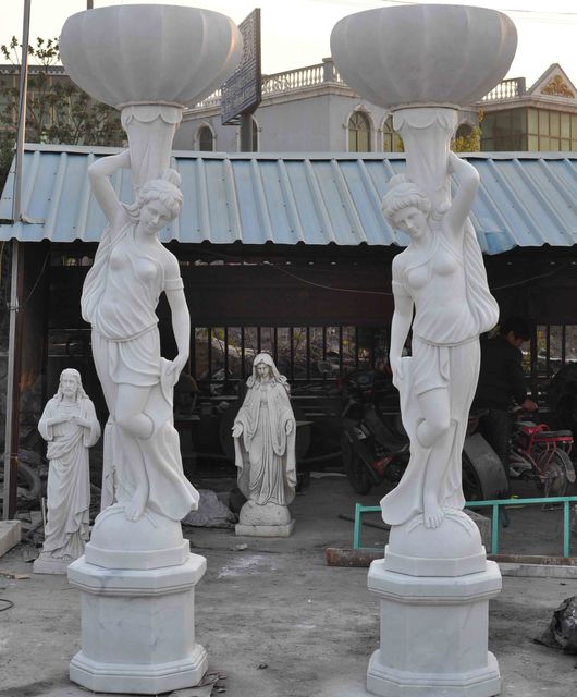 Factory Hot Selling Custom Handmade Outdoor Decoration Natural Stone Pillar Beige Marble Women's Roman Pillar