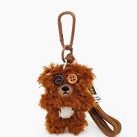 Porte-clés en peluche ours esthétique aux yeux asymétriques, style Kawaii, en peluche moelleuse avec patch cousu, décoration de sac à dos tendance pour filles