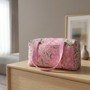 Exclusive Luxury Durable Lightweight Large Capacity Cotton Sport Weekender Travel Bag Handmade Quilted Fabric Block Zipper - Product Image 2