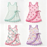 Robe enveloppante sans manches pour enfants filles, imprimé champignon arc-en-ciel, ourlet festonné à volants, vêtements de vacances doux et légers