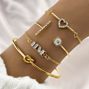 Elegant <b>Letter</b> Love Bangle Bracelet Set Gold Silver Color Heart Flower Infinite 8 Hollow Open Bracelets Women Trendy Jewelry - Product Image 5