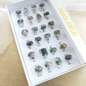 Anello in lega con <span class=keywords><strong>agata</strong></span> <span class=keywords><strong>verde</strong></span> muschio, gioielli da donna semplici, forma geometrica, placcato, in scatola mista - Product Image 3