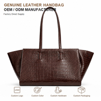 Sac fourre-tout en cuir véritable gaufré crocodile entièrement personnalisable pour femme, grande capacité, sac à bandoulière pour le bureau, OEM