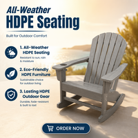 Fauteuil à bascule Adirondack en HDPE pour extérieur, patio, jardin, plage, résistant aux intempéries, en plastique gris, aspect bois, confortable, siège de relaxation
