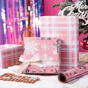 Custom <b>Pink</b> Reversible Snowflake Stripe <b>Wrapping</b> <b>Paper</b> for Christmas Holiday Gift Packaging <b>Paper</b> for Kid Party DIY Decoration - Product Image 2