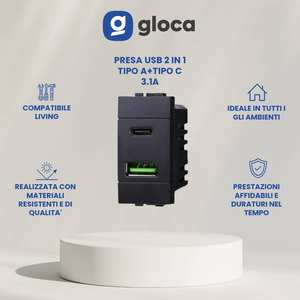 Estación de Carga Gloca de Pared 2 en 1 Tipo A y Tipo C 3.1A para Actualización y Modernización, Plástico Negro - Product Image 2