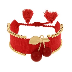 Bracelet tressé fait main en cuivre plaqué or 18 carats avec breloque cerise personnalisée, nouvelle mode, vente chaude <span class=keywords><strong>BD</strong></span>-D1181 - Product Image 4