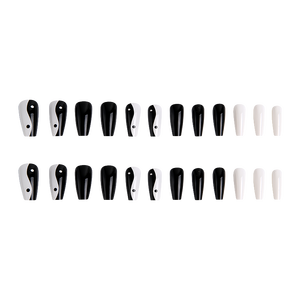 24 <span class=keywords><strong>faux</strong></span> <span class=keywords><strong>ongles</strong></span> gothiques Yin Yang noirs et blancs réutilisables en acrylique, couverture complète, pour <span class=keywords><strong>manucure</strong></span> DIY artistique pour femmes et filles - Product Image 6