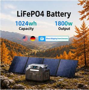 แบตเตอรี่สำรองแบบพกพา German Spot MPPT LiFePO4 พร้อมรีโมทคอนโทรล ความจุ 1024wh สถานีไฟฟ้าฉุกเฉิน 1800w พร้อมแผงโซลาร์เซลล์ 100/200/400/500W - Product Image 1