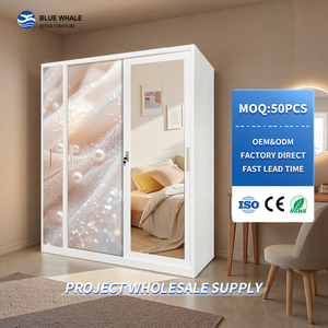 Muebles de Dormitorio de Acero, Armarios de Almacenamiento Metálicos Impresos de Alta Calidad Personalizados con Espejo, Armarios de Hierro, Lemari Pakaian - Product Image 1