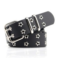 Ceinture en cuir PU à double œillet, style punk, pour femmes et hommes, ceinture à 2 trous, largeur 1,5 cm