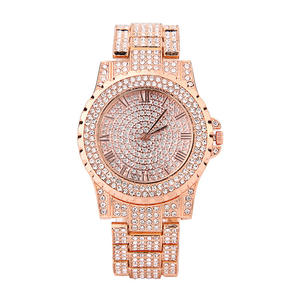 2023 tendance or Rose Sport trois yeux montre de sport pour hommes Blingbling plein diamant chiffres romains Couple montre à Quartz - Product Image 4