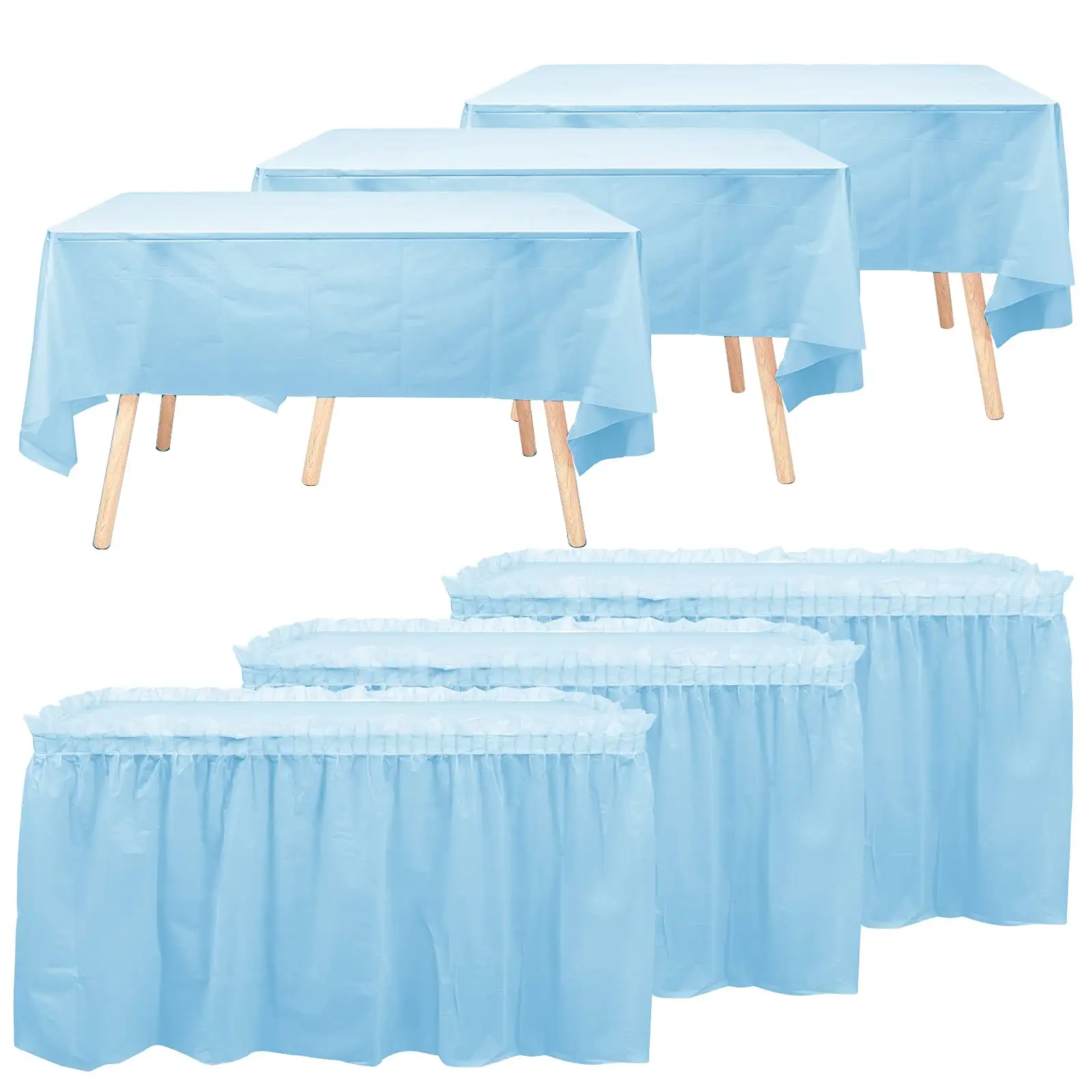 Disposable Plastic Table Cover Premium Plastic Tablecloth and Table Skirts for Rectangle Tables Party